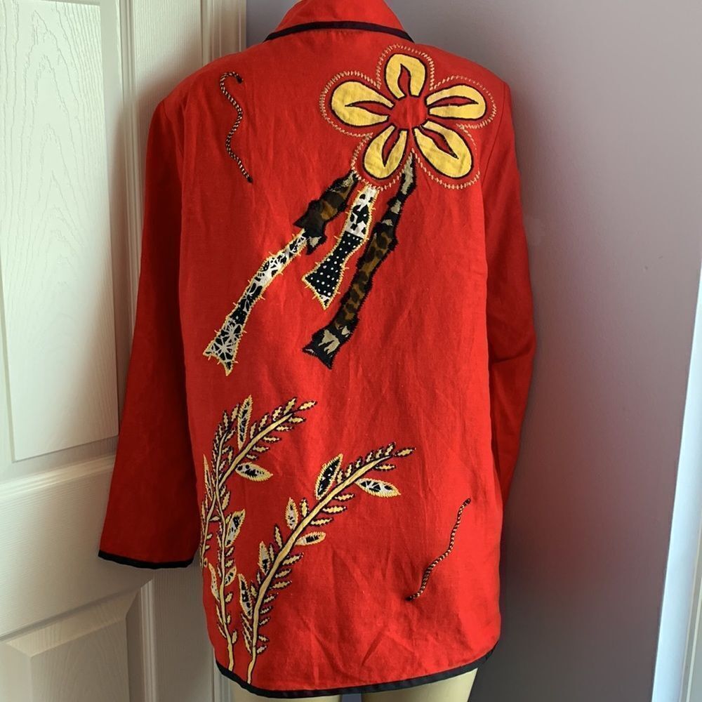 Indigo Moon QVC Embellished Long Blazer Button Down Jacket M Red - Picture 7 of 8